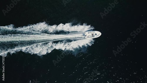 Top view of a drone motor boat in ocean waters off the coast of Nova Scotia photo