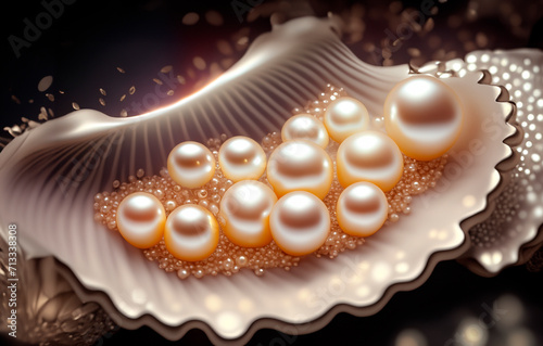 vector beautiful pearls in a mother-of-pearl shell