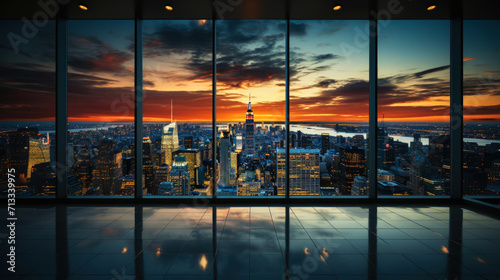 Cityscape seen through the large windows of a skyscraper. Elite real estate creates an amazing landscape. Generative AI