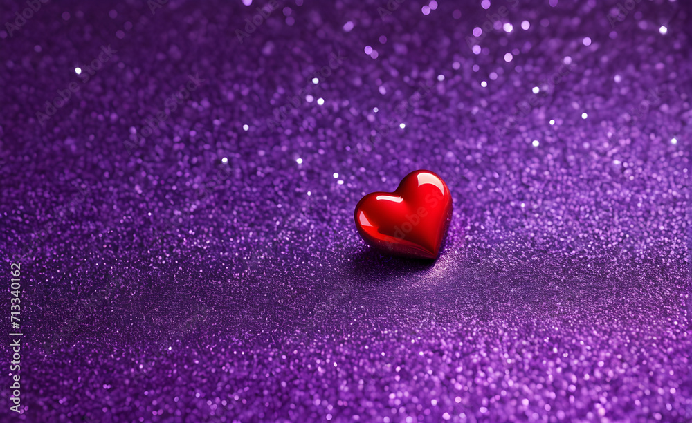 A small red heart on a sparkling soft purple background. Generative AI