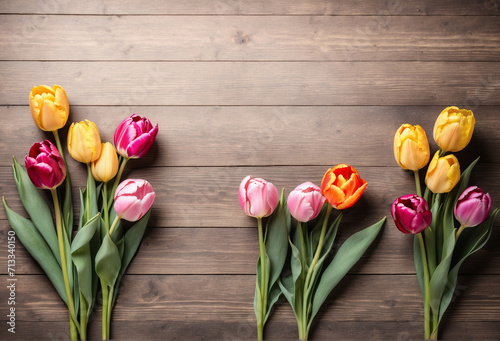 Tulip Tranquility A Row of Blooms on Wooden Background with Room for Personalized Messages