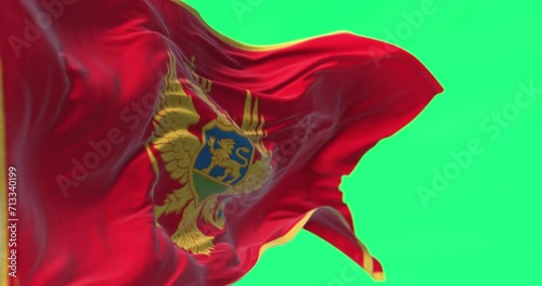 National flag of Montenegro waving isolated on green background photo