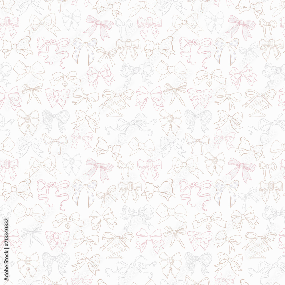 Seamless pattern featuring hand-drawn doodle bow ties in various styles and shapes in pastel colors. Suiitable for stylish and elegant textile or paper designs. Seamless pattern featuring hand-drawn doodle bow ties in various styles and shapes in pastel colors. Suiitable for stylish and elegant textile or paper designs.