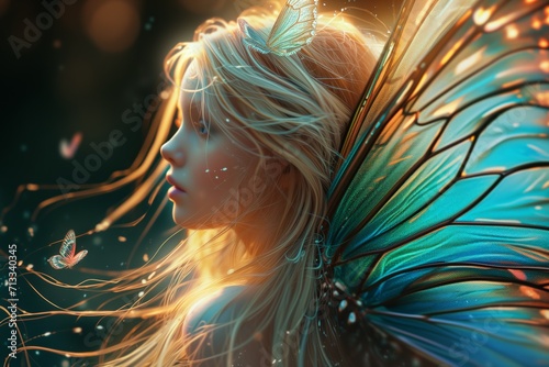 Enchanting Fairy With Gorgeous Blonde Hair And Delicate Butterfly Wings