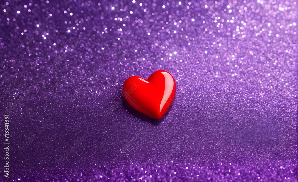 A small red heart on a sparkling soft purple background. Generative AI