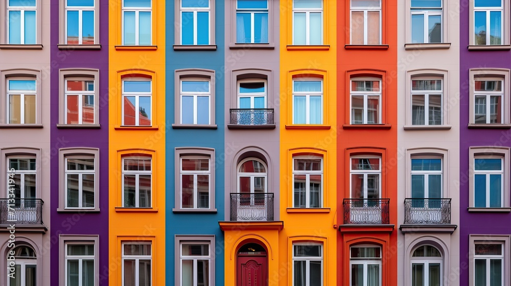 Obraz premium Creative multi-colored facade of the house. Front view