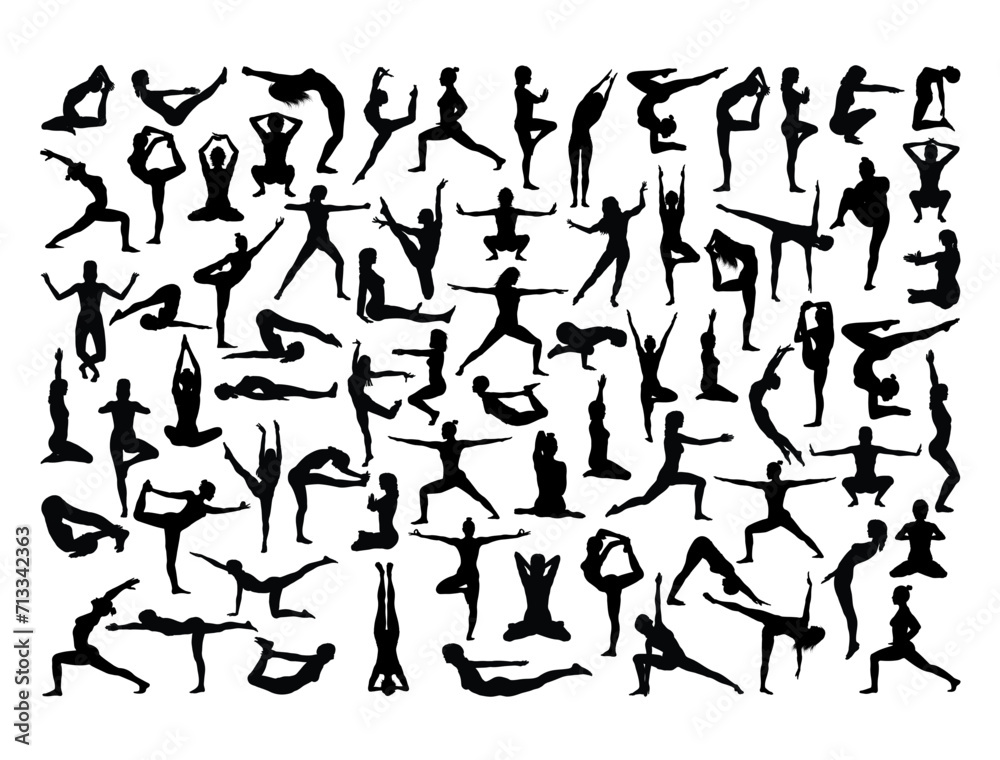 Yoga poses silhouette vector art white background