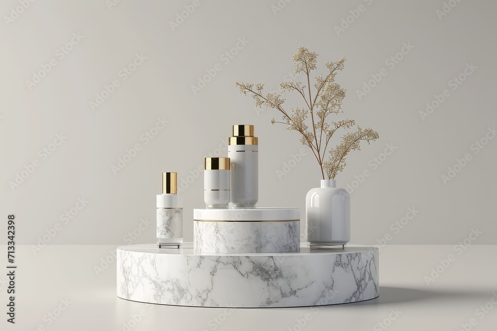 Luxury Marble Podium For Showcasing Cosmetic Products In Drendered Scene Luxury Marble Podium For Showcasing Cosmetic Products In Drendered Scene