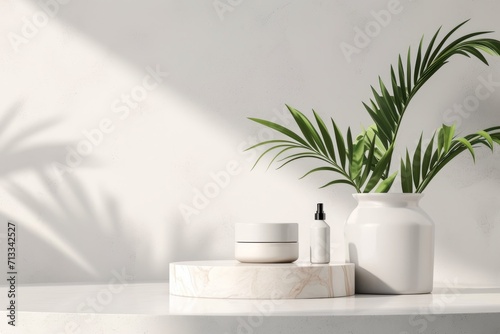Elegant Display Of Natural Moisturizer With Customized Podium Design © Anastasiia