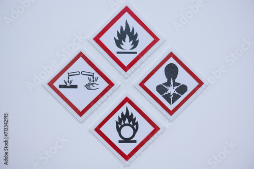 Symbols warning of chemical hazards are posted in laboratories in hospitals.