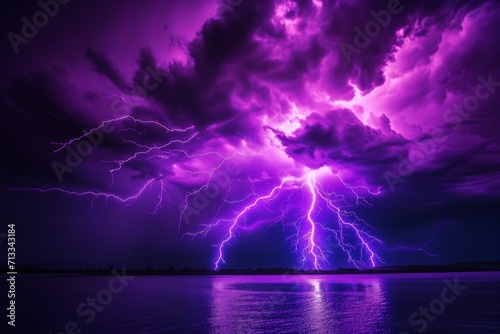 Electrifying Scene: Vibrant Purple Lightning Illuminates Captivating Backdrop