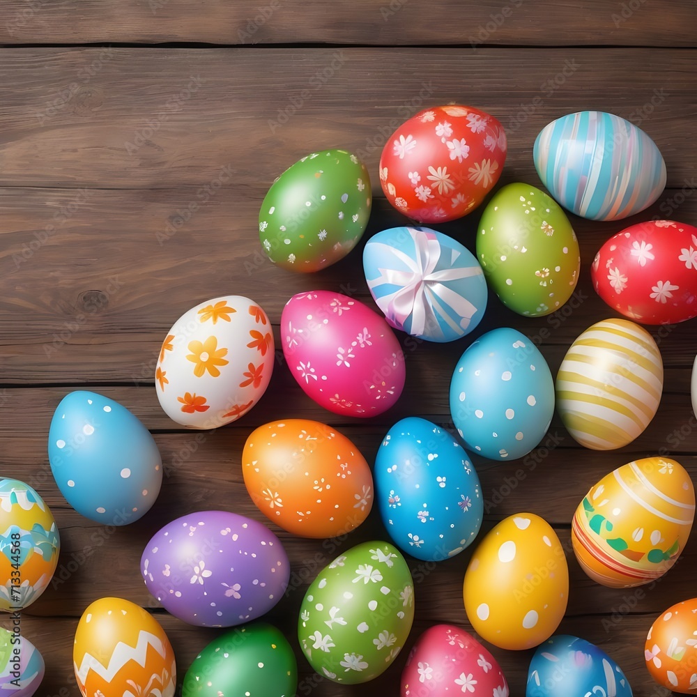 Colorful painted Easter eggs on wooden background. Happy Easter Colorful painted Easter eggs on wooden background. Happy Easter