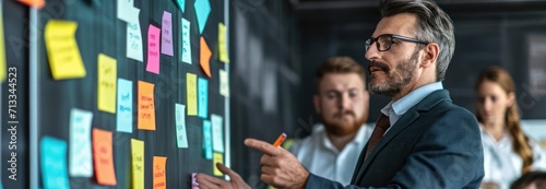 Man Standing in Front of Wall Covered in Sticky Notes Generative AI photo