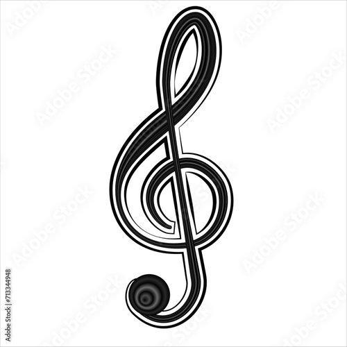 Black music note symbol. Treble clef isolated on white background. Vector illustration