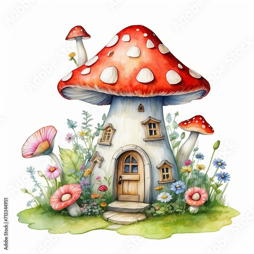 watercolor mushroom house