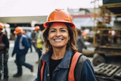 Portrait of a smiling middle aged female construction worker © Geber86