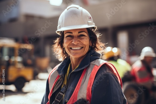 Portrait of a smiling middle aged female construction worker
