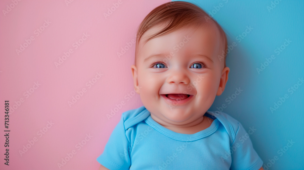 The little adorable baby looks at the camera and laughs. The little adorable baby looks at the camera and laughs.