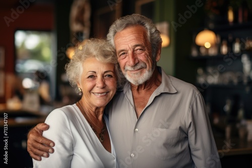 Portrait of a senior couple in their restaurant