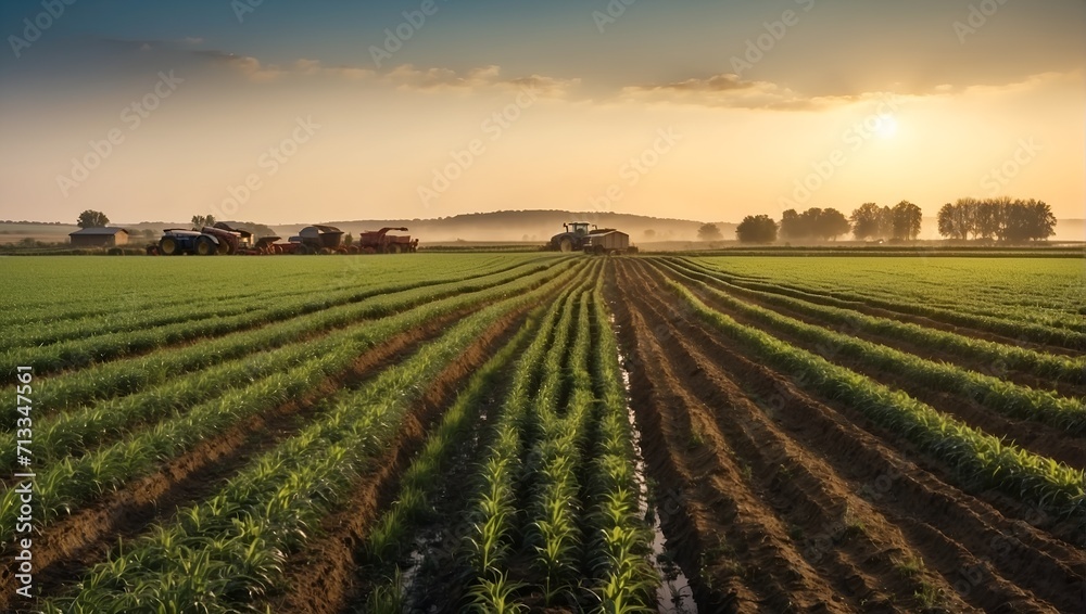 Digital farming, digital network, Iot, and Ai in agriculture and farming. Wide format.