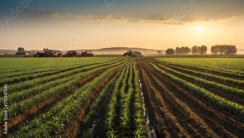 Digital farming, digital network, Iot, and Ai in agriculture and farming. Wide format.