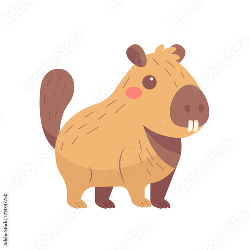 Cute Capybara. Amusing kawaii baby water pig character. Flat vector illustration isolated on white background