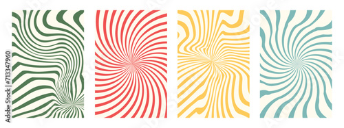 Groovy hippie 70s backgrounds. Waves, swirl, twirl pattern. Twisted and distorted vector texture in trendy retro psychedelic style. 