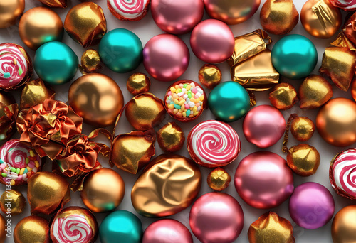 assorted festive clip art: sweets, candies, wrapped chocolates, bonbon, wrapped with shiny metallic