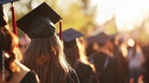 Happy girl on graduation day, education equality. Created with Generative Ai technology. photo