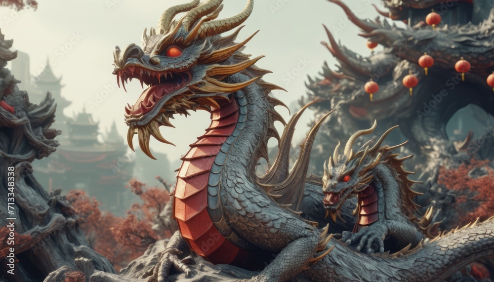 Obraz premium Beautiful fantasy dragon. Year of the Dragon according to the eastern horoscope
