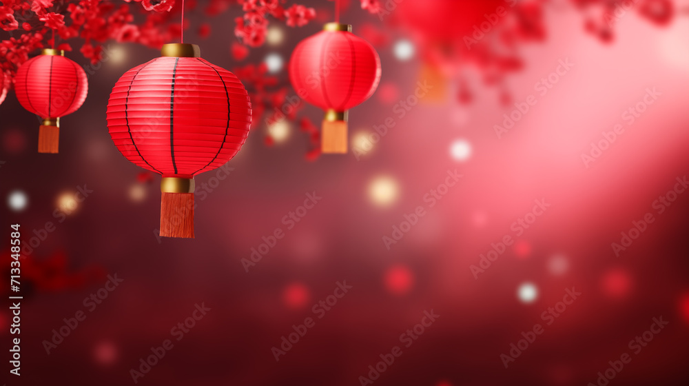Obraz premium Beautiful Chinese New Year red lanterns on festive background picture 