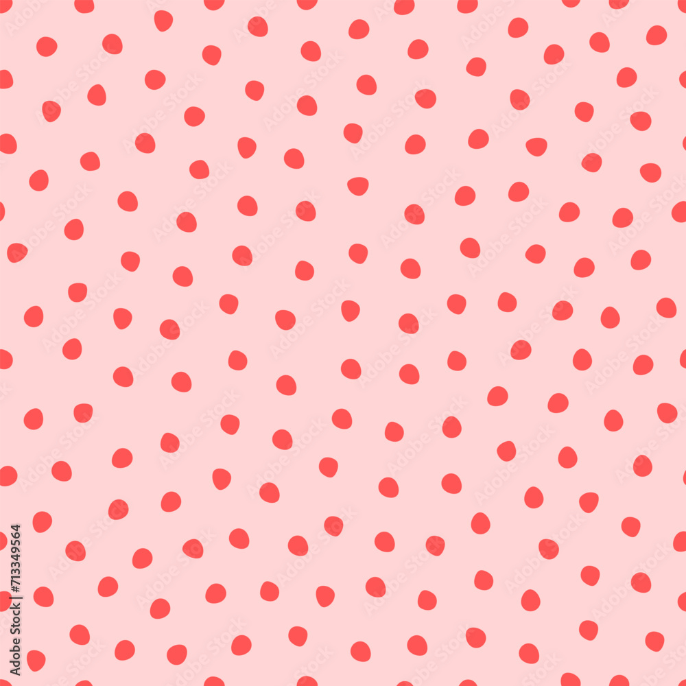 Vector illustration. Seamless pattern. Pink background with red dots, love, happiness, templates, cards, wallpapers, for website, brochure, advertisement, social media