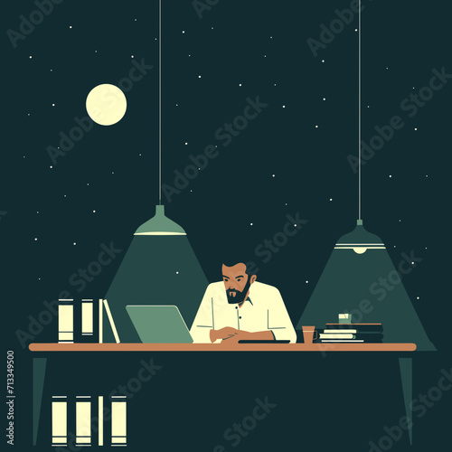 Vector of Workaholic Men in office