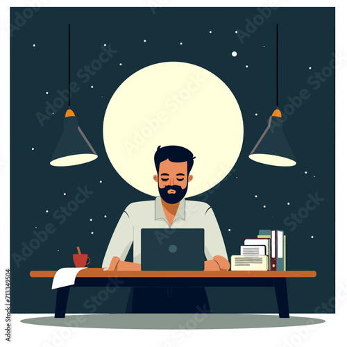 Vector of Workaholic Men in office
