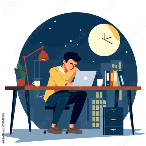 Vector of Workaholic Men in office