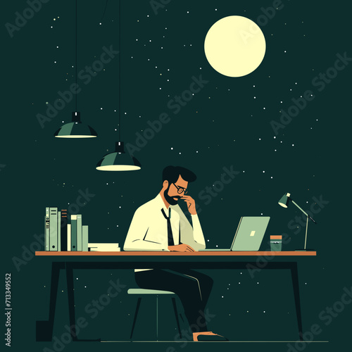 Vector of Workaholic Men in office