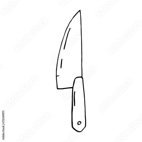 Black and white vector illustration of knife. Doodle style