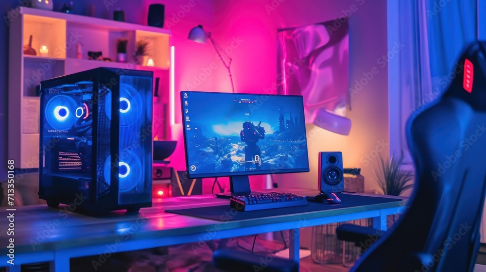 Desktop Computer on Wooden Desk - Minimalist Setup for Neons and Generative AI Desktop Computer on Wooden Desk - Minimalist Setup for Neons and Generative AI