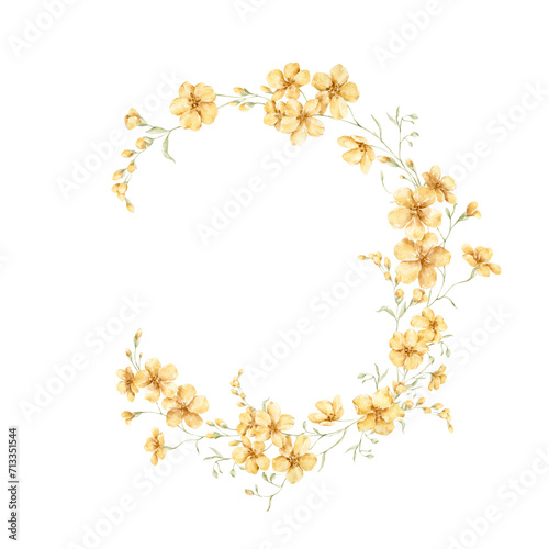 Watercolor wreath of yellow flowers. A wonderful decor for an Easter card
