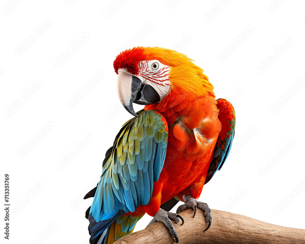 Red and yellow macaw isolated on transparent background