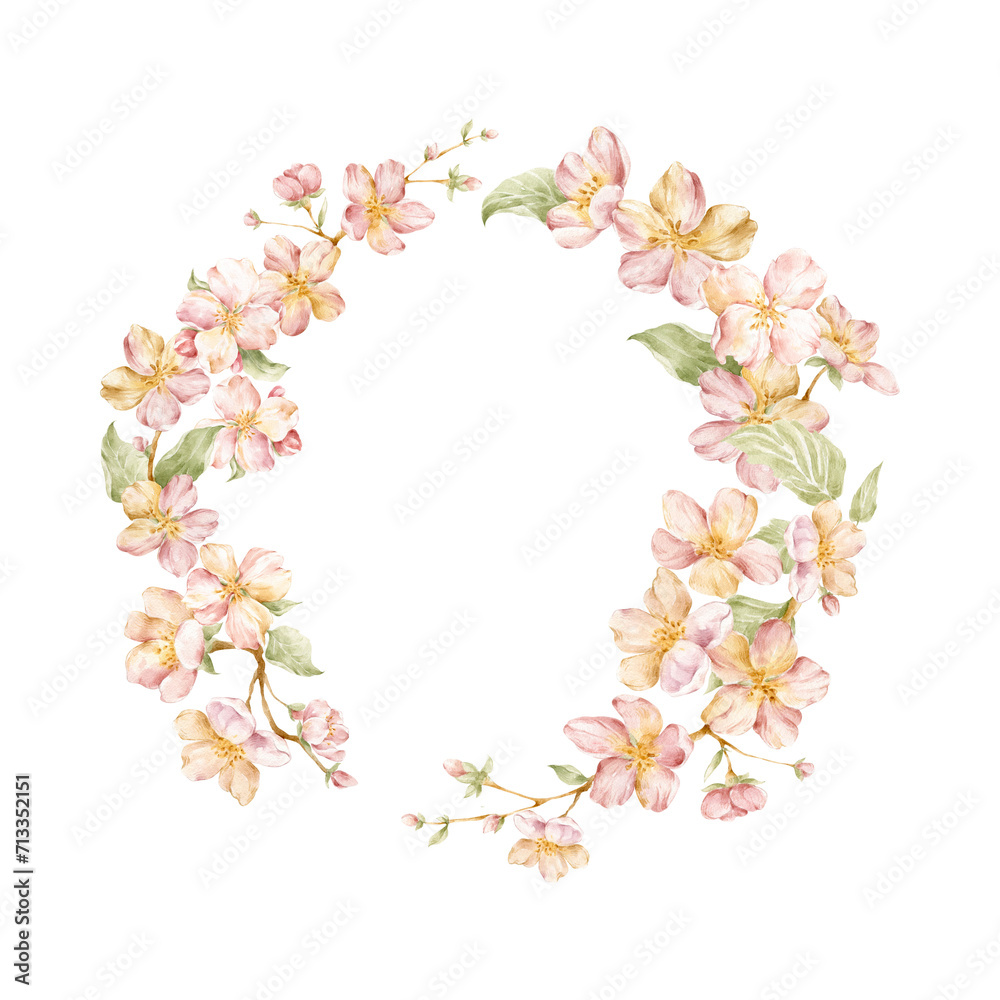 Save the date with delicate pink flower watercolor wreath