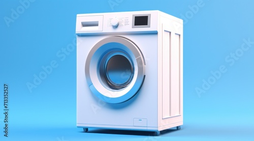 a white washing machine is shown on a blue background
