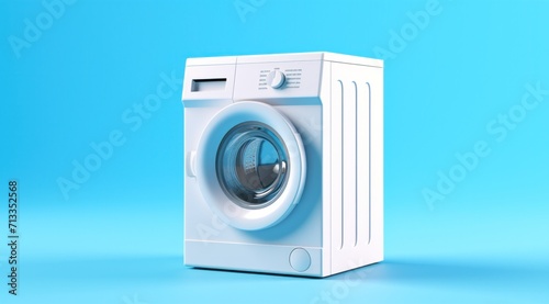 a white washing machine is shown on a blue background