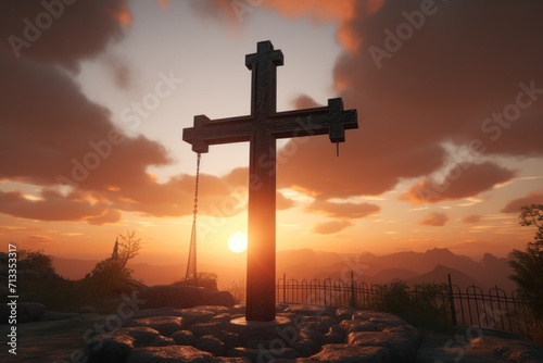 cross of the cross with sun set at sunrise