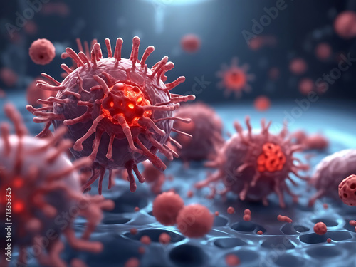 Virus landing and infesting on human tissues, animal tissues. Getting infected concept. Hand edited. 3d rendering design