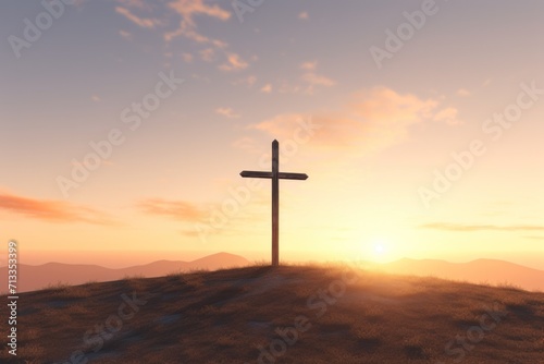 cross on land with sunset
