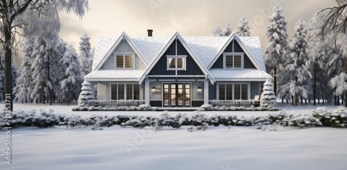 a winter scene featuring a white home © olegganko