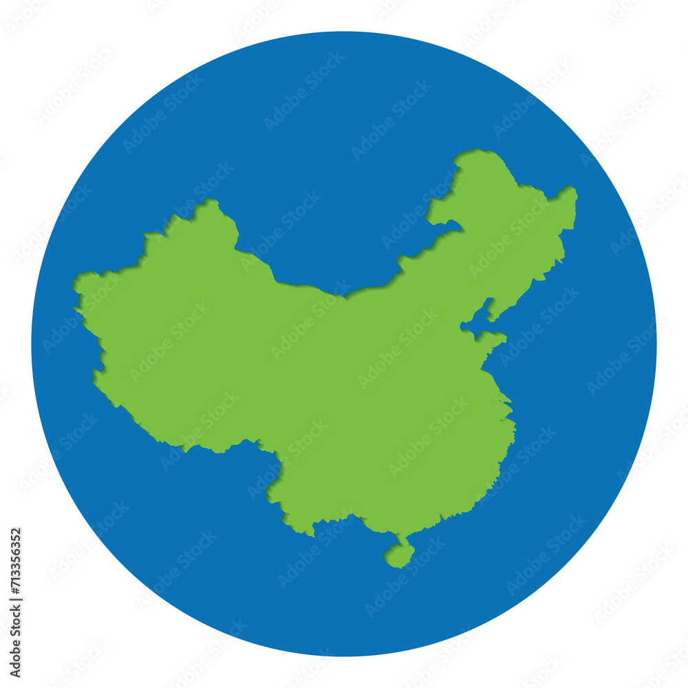 China map green color in globe design with blue circle color.