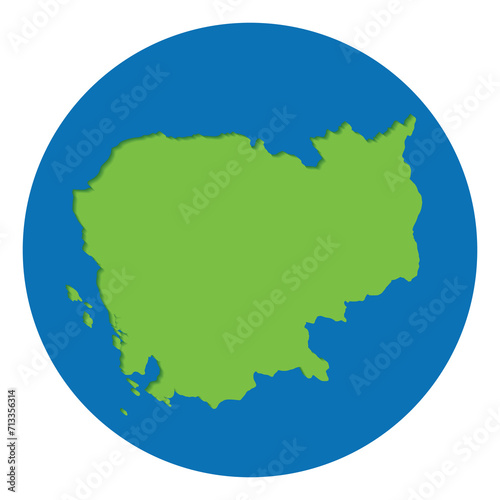 Cambodia map green color in globe design with blue circle color.