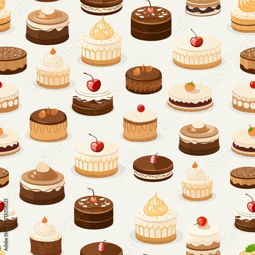 Seamless cake pattern on a light background texture for baking and dessert design concept